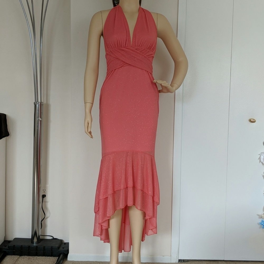 Peach color hi-lo dress